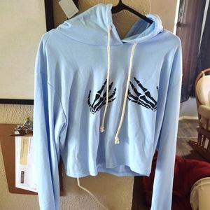 Crop top hoodie skeleton hands on front